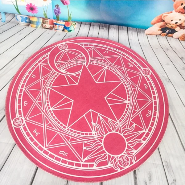 Модный детский мультяшный игровой коврик Sakura Kinomoto, волшебный круг, коврик-пазл, Детский круглый ковер, диаметр 60-100 см - Цвет: red