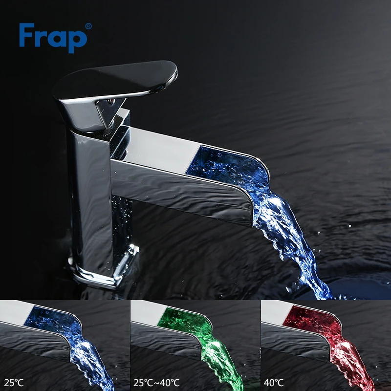 

FRAP LED Water Faucet Light Changing Glow Temperature Sensor Water Tap Basin Faucet Waterfall sink tap mixer For Bath FLD3919