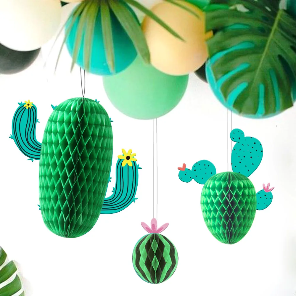 

3pcs Cactus Party Decoration Hanging Honeycomb Balls Summer Desert Tropical Hawaiian Birthday Pool Party Supplies Decorations