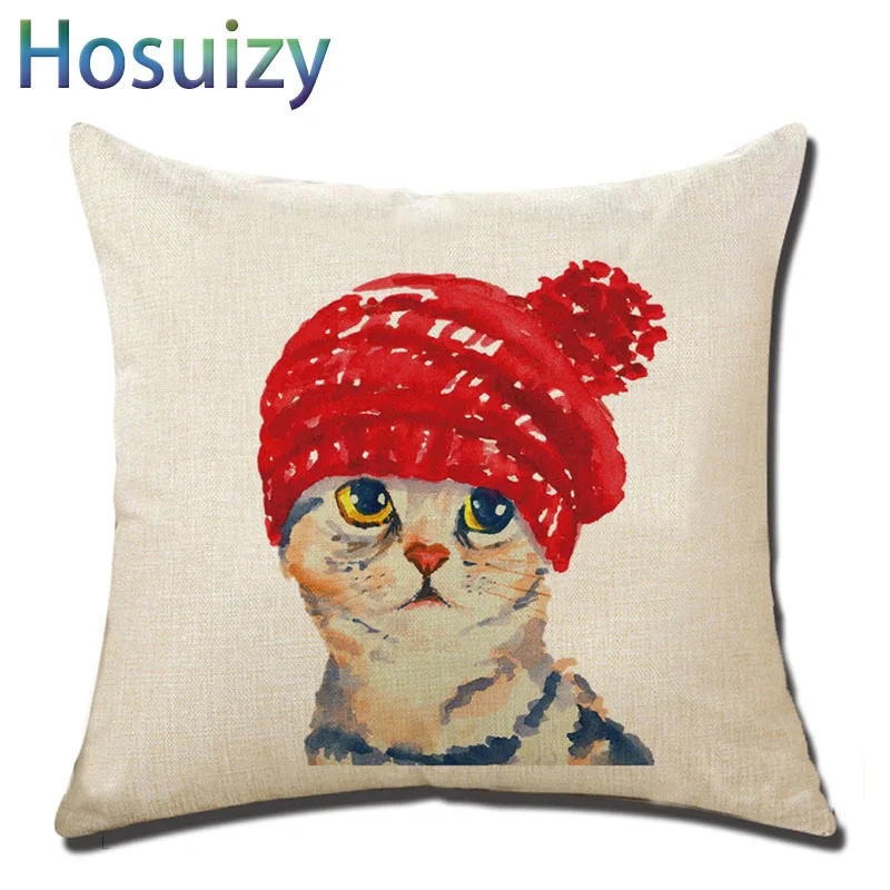 جميل كوب القط غطاء الوسادة 45*45 سنتيمتر طباعة الكتان النسيج وسادة رمية‏ مزخرفة يغطي ل السرير غرفة المعيشة أريكة الجدول كرسي سيارة