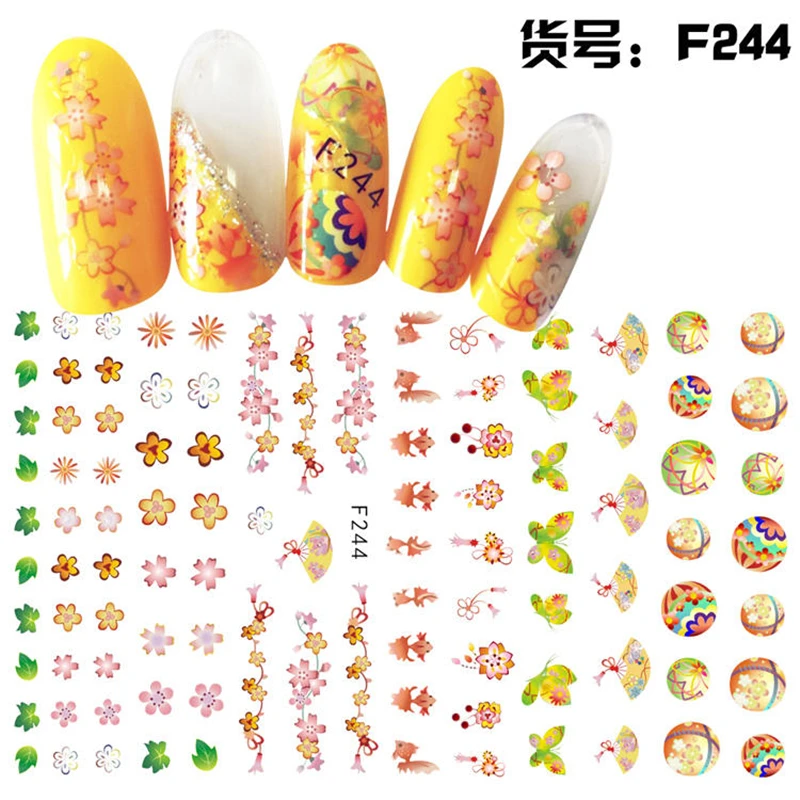 FWC наклейки 3D фрукты/клубника/лимон наклейки для ногтей дизайн ногтей блестящие Блестящие бабочки Самоклеющиеся татуировки для ногтей