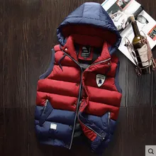 Мужчины зимний жилет без рукавов Куртка Верхняя одежда Мужская одежда топы хлопковые жилеты со съемным капюшоном мужские куртки и пальто