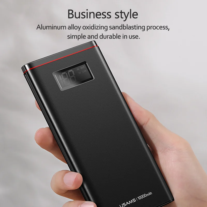 Ultra-thin Power Bank,USAMS 10000mah 18W QC 3.0+PD fast Charge Power Bank LCD display PowerBank Type C & Micro Port USB Charger