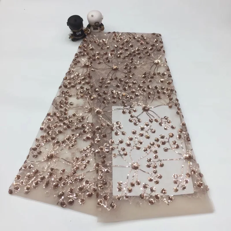 

7 colros champagne color sequins French net lace fabric delicate embroidered African tulle lace for party dress FSQX068