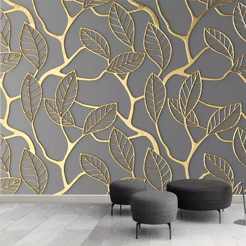 

3D Wallpaper Modern Simple Abstract Stereo Golden Leaf Photo Wall Mural Living Room Bedroom Home Decor Papel De Parede 3D Fresco