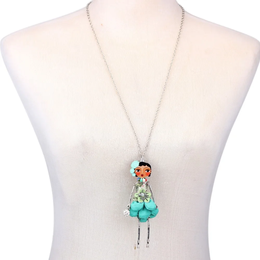 Bonsny Кукольное ожерелье, платье ручной работы, кулон в виде Парижской куклы, трендовые новинки, сплав для девушек, женщин, Цветок, модное ювелирное изделие, аксессуары
