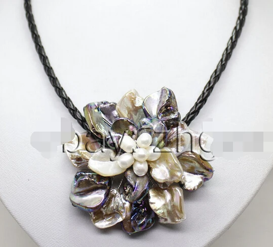 

FREE SHIPPING>>>@@ > white color shell mop white pearl flower pendant necklace handwork weave 18" AAA style Fine Noble real Natu