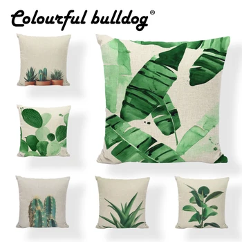 

Green Tropical Potted Plant Cushion Cover Palm Leaves 43*43CM 30*50CM Square Pineapple Succulent plants Living Room Office Decor