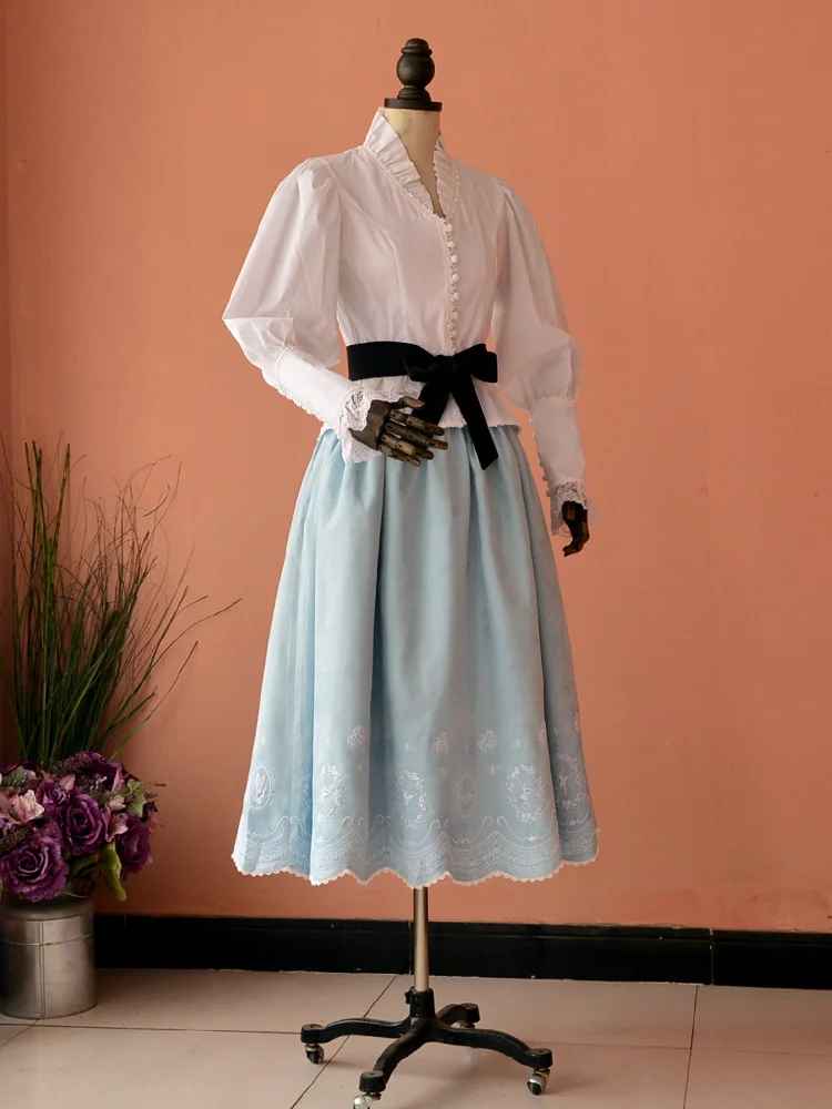 Victorian women lantern sleeve shirt Royal court tops vintage gothic lolita costume office shirt Female Splice Cotton blouse (1)