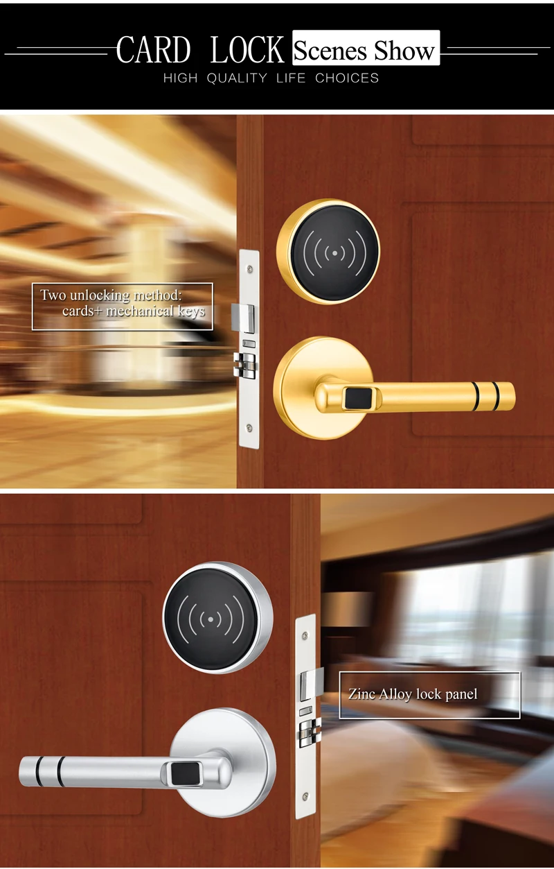 Zinc Alloy Silver Split Keyless Intelligent Digital Rfid Card Door Lock Security Electric Lock For Home or Hotel