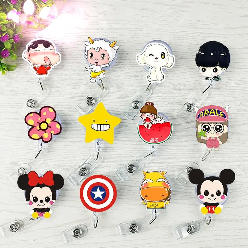 

Hot Sales 1 Piece Top Quality Retractable Nurse Badge Reel Clip Cartoon Mickey Puppy Captain Students ID Card Badge Holder