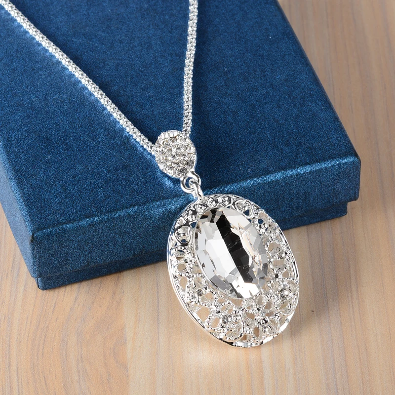 

Hot Sale Long Rose Gold /Silver Pendant Necklace Women Jewelry Large Crystal Stone Chain Ladies Neckless Gifts for Girls