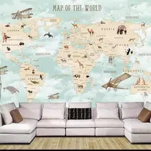 Пользовательские 3d фото обои Гостиная Детская комната Фреска мультфильм карта мира животные 3d картина домашний декор диван ТВ фон обои