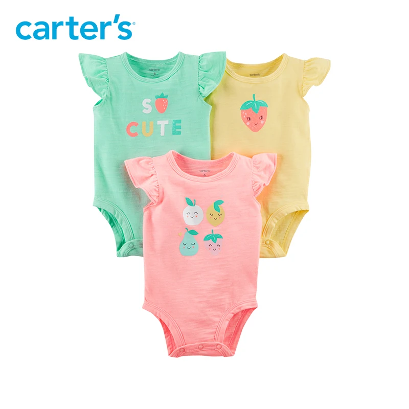 

Carter's 3-Pack baby children kids clothing Girl Summer Flutter-Sleeve Fruity Original Bodysuits 127H191