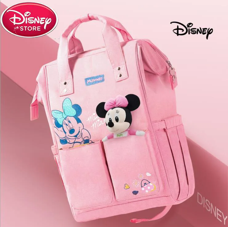  Disney Mickey Minnie Travel Diaper Bag Multifunction Baby Stroller Bag USB Bottle Warmer Mummy Back