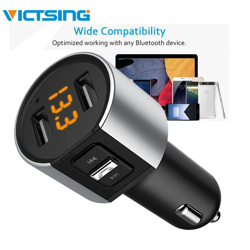 

VicTsing FM Bluetooth Transmitter Wireless Radio Adapter MP3 Player & Dual USB Charger with A2DP Function Audio System
