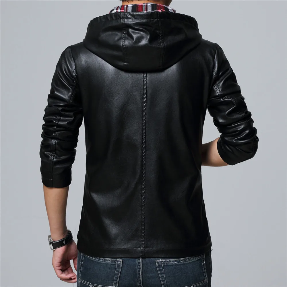 Новая искусственная кожа для мужчик куртки с капюшоном Пальто черное вино красное большие размеры 5XL Прямая Высокое качество мужские плюс пальто мужская одежда