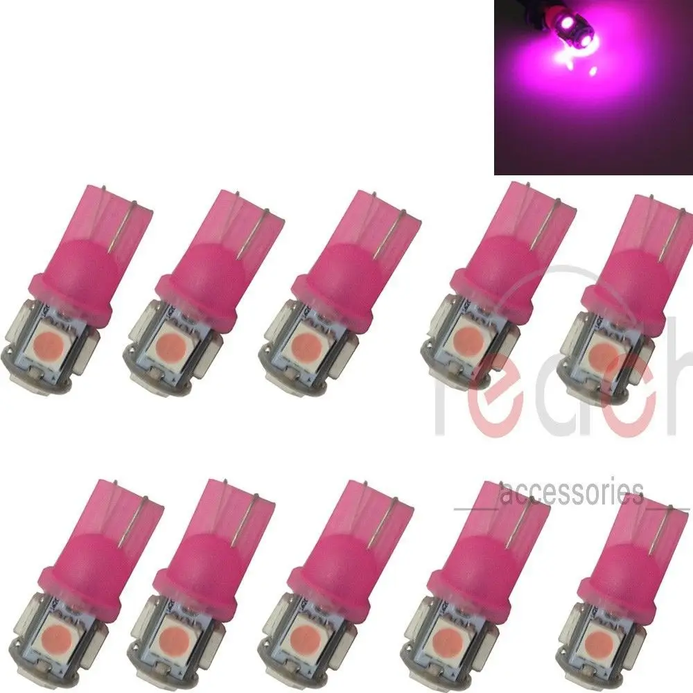 

10pcs Pink T10 Wedge LED 5SMD Xenon Light Bulbs Lamp 5050 Bulb Interior 158 192