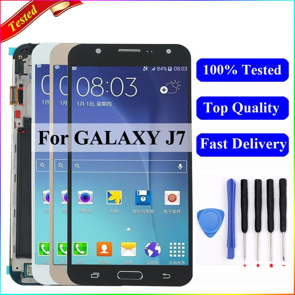 

J700F display For Samsung Galaxy J7 2015 LCD J700 J700M J700H LCD Display touch Screen With Frame For Samsung j7 2015 Screen