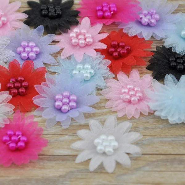 

40pcs Ribbon Daisy W/pearl wedding/Appliques/Craft/Girl Lots mix U Pick B160