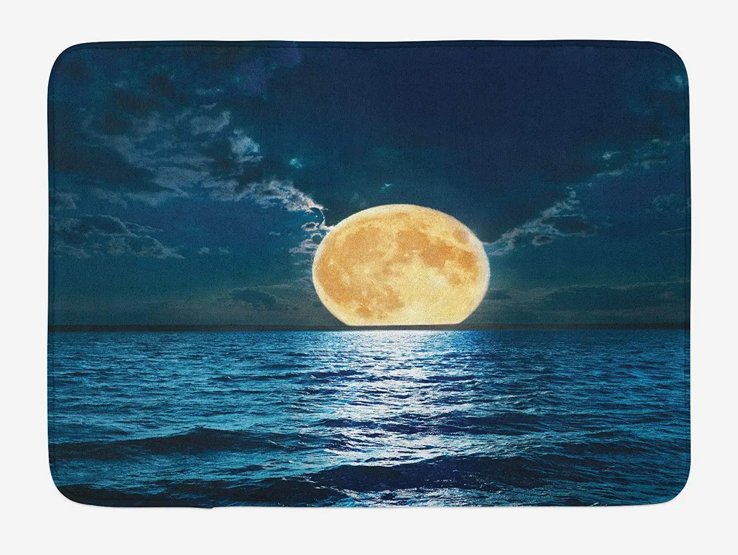 

Ocean Bath Mat Magical Super Moon Over Ocean Surface Midnight View Dreamy Mystic Picture Print Plush Bathroom Mat Navy