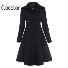 Clocolor Asymmetric Black Coat Stand Collar Long Sleeve Women Overcoat Elegant Single-Breasted Slim Fall Winter women coat