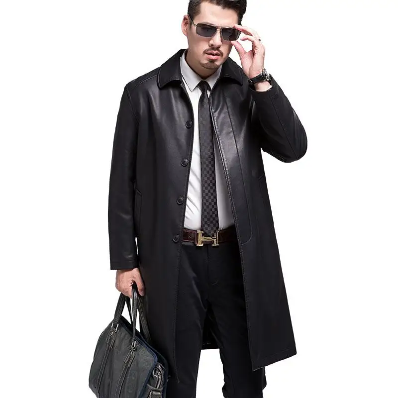 

New Style Men Genuine Leather Coats Long Section Sheepskin Jacket And Coat Male Leather Coat Winter Style ,leather Jacket