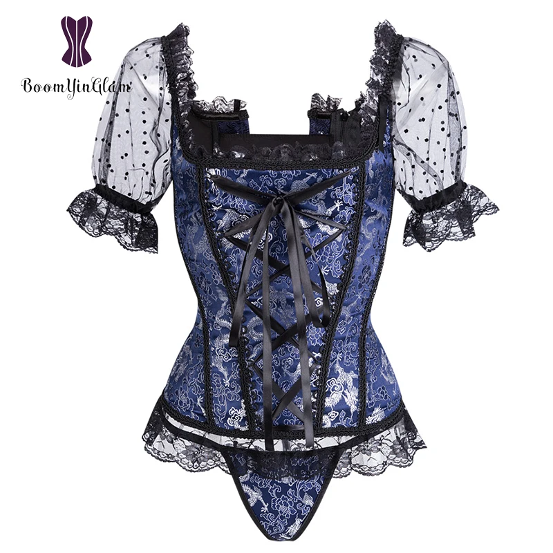 

Women's Bustier Sexy Lingerie Vintage Boned Shaping Costume Puff Sleeves Corset Lace Up Ball Dress Top 943#