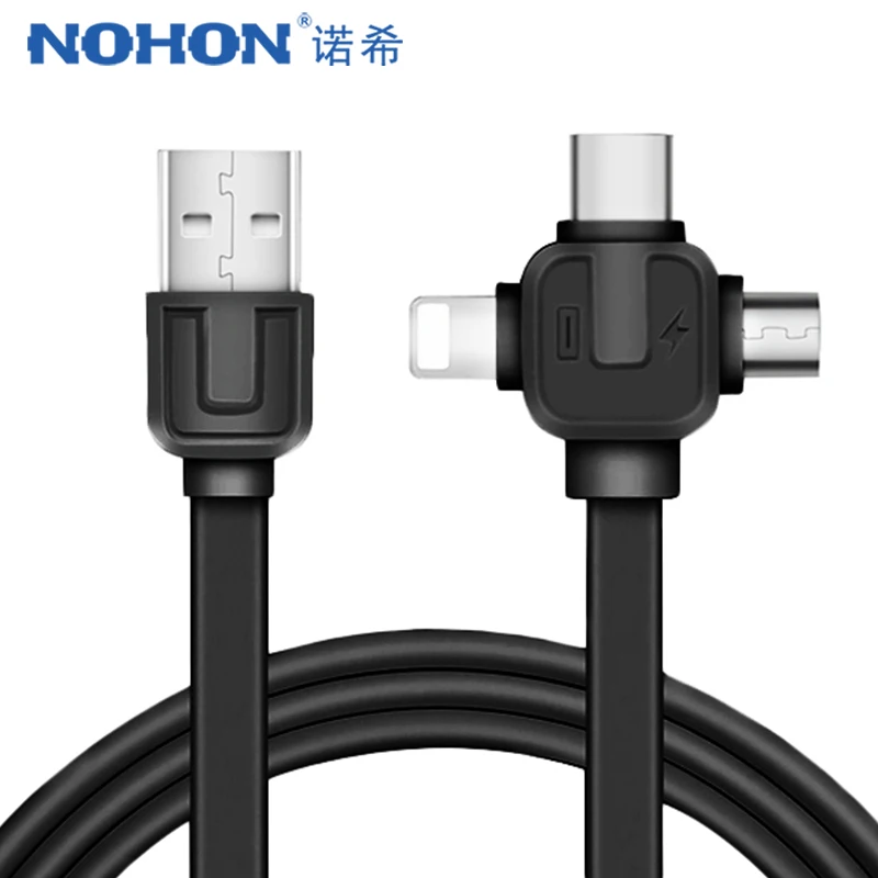 

NOHON TPE 3 in 1 Lighting Charging&Sync Data Cord For iPhone 7 8 6 Plus X Micro USB Type-C Fast Charge For Xiaomi Charger Cables