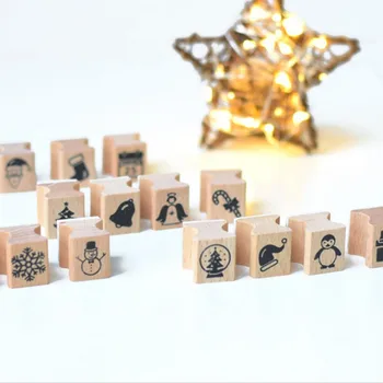 

4pcs/pack little Christmas decorative wooden stamp cartoon Chirstmas tree stocking bells snowflake cute things for New Year