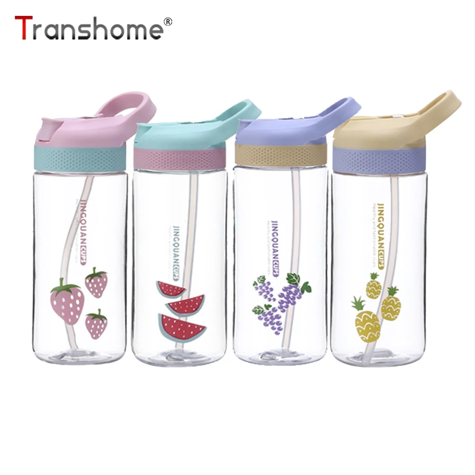

Transhome Plastic Water Bottle With Straw Drinking Bottle For Kid Children Portable Water Bottle Outdoor Sports School Drinware