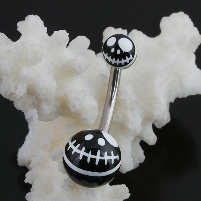 

TUMBEELLUWA Punk Skull Head Skeleton Stainless Steel Belly Button Rings Screw Navel Bars Body Piercing