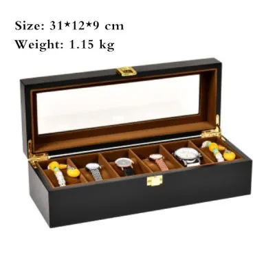 Черная кожаная коробка для часов Деревянный чехол для хранения часов s коробка Роскошная посылка женские ювелирные изделия подарок Дисплей Чехол W28-38-46 - Цвет: 6 Slots Wood