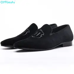 QYFCIOUFU модные итальянские дизайнерские черные мужские замшевые модельные туфли из натуральной кожи без шнуровки для мужчин классические