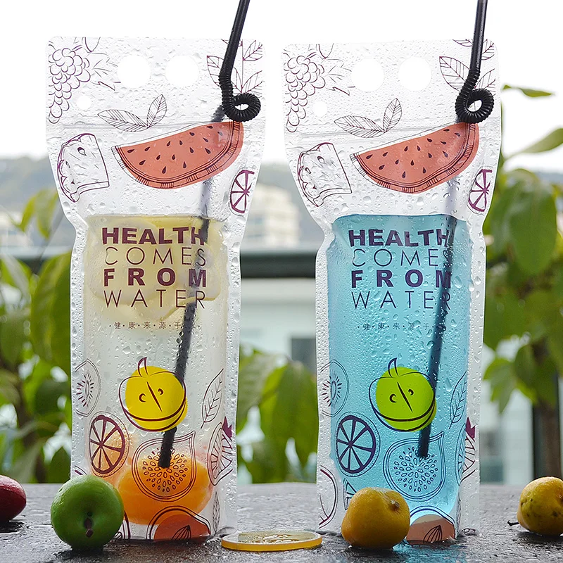 

Cute cartoon design Drinks clear self sealing bags fruit juice Frost yoghourt plastic pouch with Hole Handl 12*27+4 100pcs