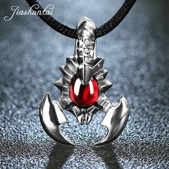 

JIASHUNTAI Retro 925 Silver Sterling Scorpion Pendant Necklace Silver Jewelry Red Stone For Women and Men lvoers