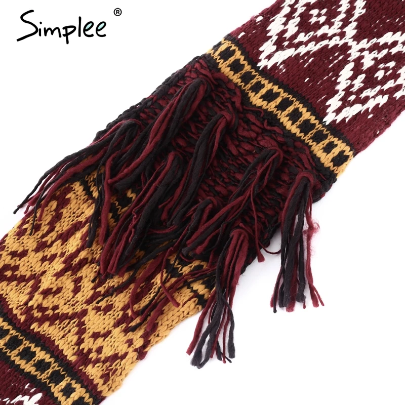 Женский вязаный шарф Simplee с кисточками, Большой модный плотный теплый шарф на зиму, длинный мягкий цветной вязаный шарф