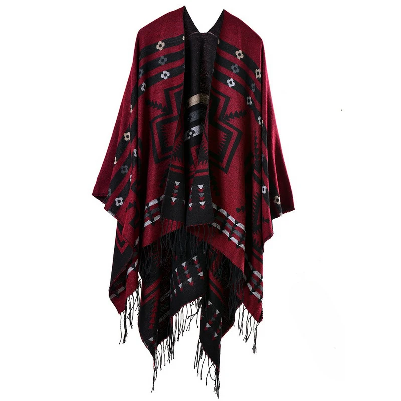 Шарфы для женщин шарф толстые кашемировые пончо и накидки Boho Винтаж Осень Зима Мешковатые элегантные пашмины кардиган для платья палантин - Цвет: Color 8