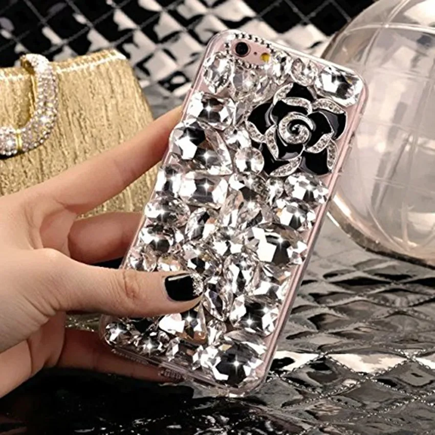 Bling Rhinestone Crystal Diamond Fox and Crown Soft Back Phone Case Cover For iPhone X 7 8 Plus 6 6s Plus 5 5S SE 5C