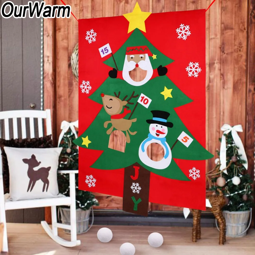 

OurWarm Christmas Tree Hanging Toss Game Party Gift for Kids Felt Festival Supplies 130*97cm Funny Game with Family