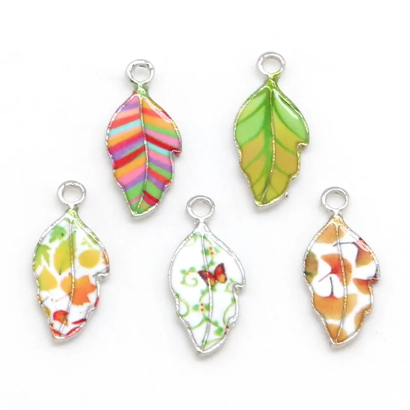 10Pcs Enamel Alloy Leaf Leaves Charms Metal Pendant DIY Craft Jewelry Findings ~