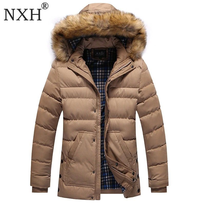 NXH 2017 New Arrival Mens Winter Thick Casual coat Zipper Solid Double Pockets Men Parka High