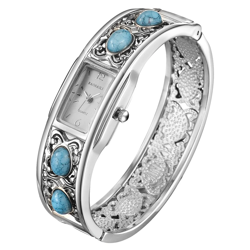 

BAOSAILI Elegent Women Dress Bangle Bracelet Watch Retro Design Artificial Turquoise Ladies Dress Quartz Wrist Watches Gifts 30