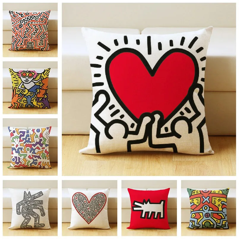 

Modern Keith Haring Cushion Cover Abstract Painting Animal Heart Character Simple Home Decor Design Throw Pillow Cases