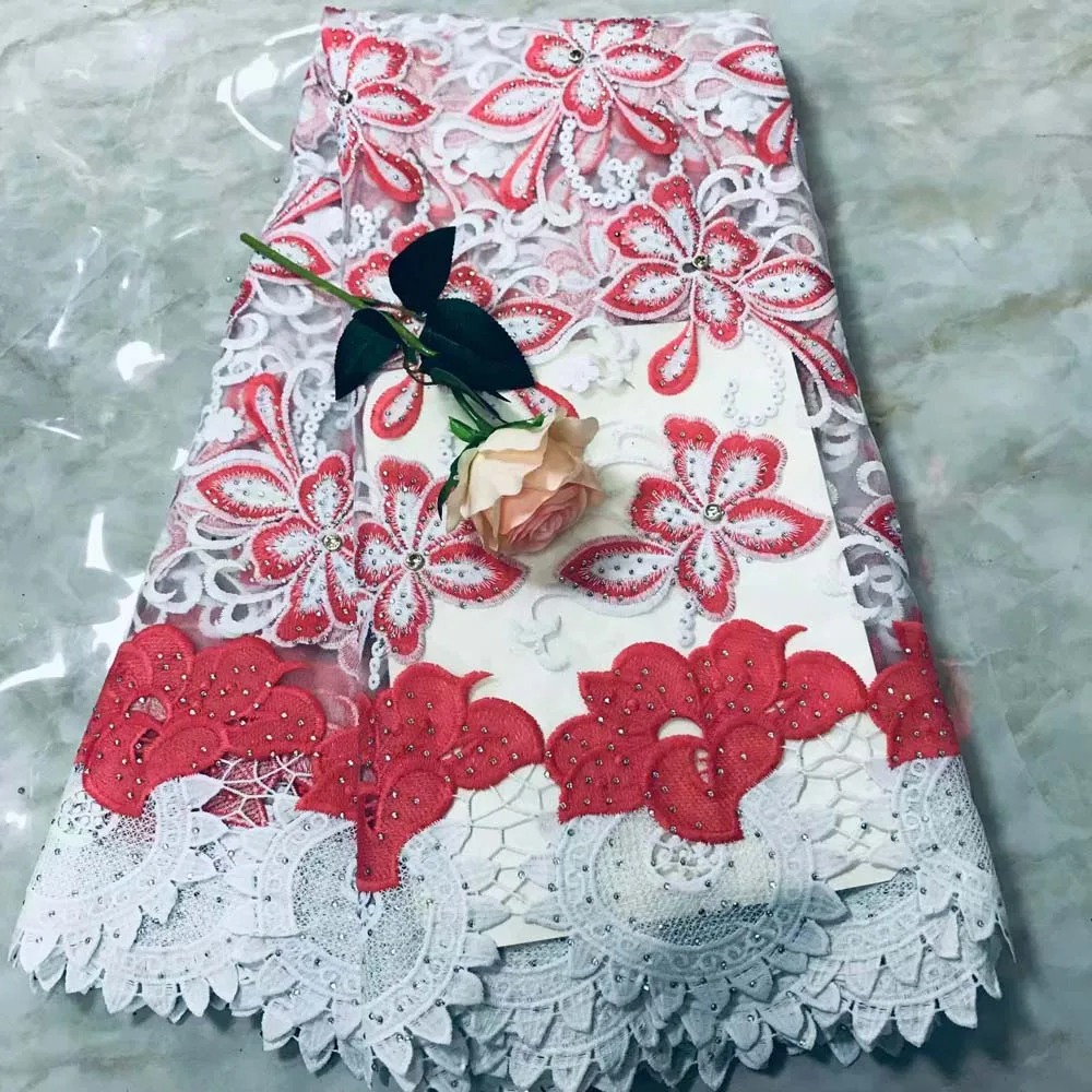 

High Quality Nigerian French Lace Embroidered Tulle Lace Fabric For Wedding Dress,2018 RED Lace Fabric