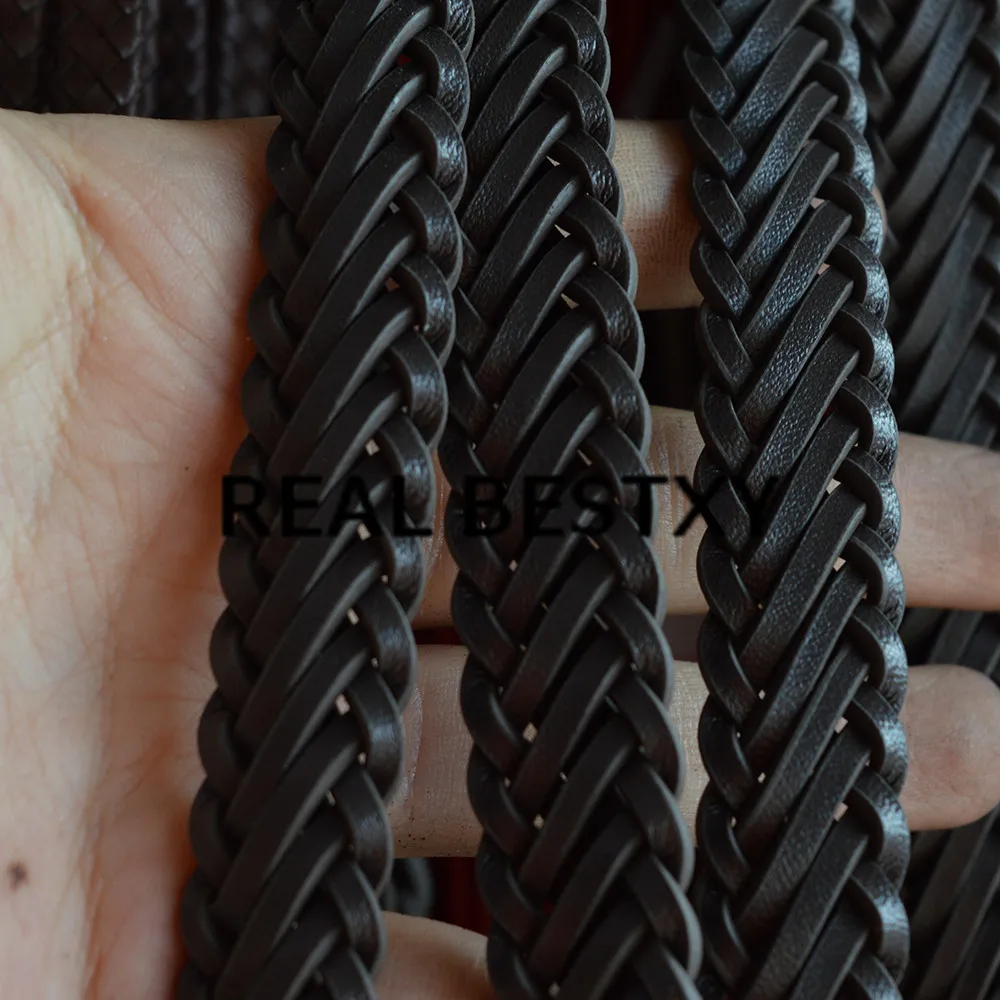 

REAL BESTXY 50m/lot 15xmm black wide braided leather cords for bracelets making flat braided leather strips leather ropes sale