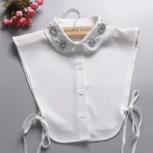 Женский свитер блузка рубашка галстук Ретро шифоновый кружевной цветок горный хрусталь Поддельный Воротник кристалл жемчуг бисера отстегивающийся фальшивый воротник