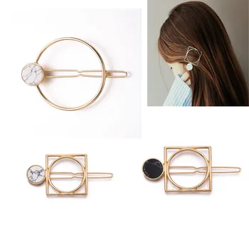 

2PCS Metal Circle Square Hair Clips For Women Girls Natural Stone Hairpins Barrettes Wedding Jewelry Hair Clip Accessories