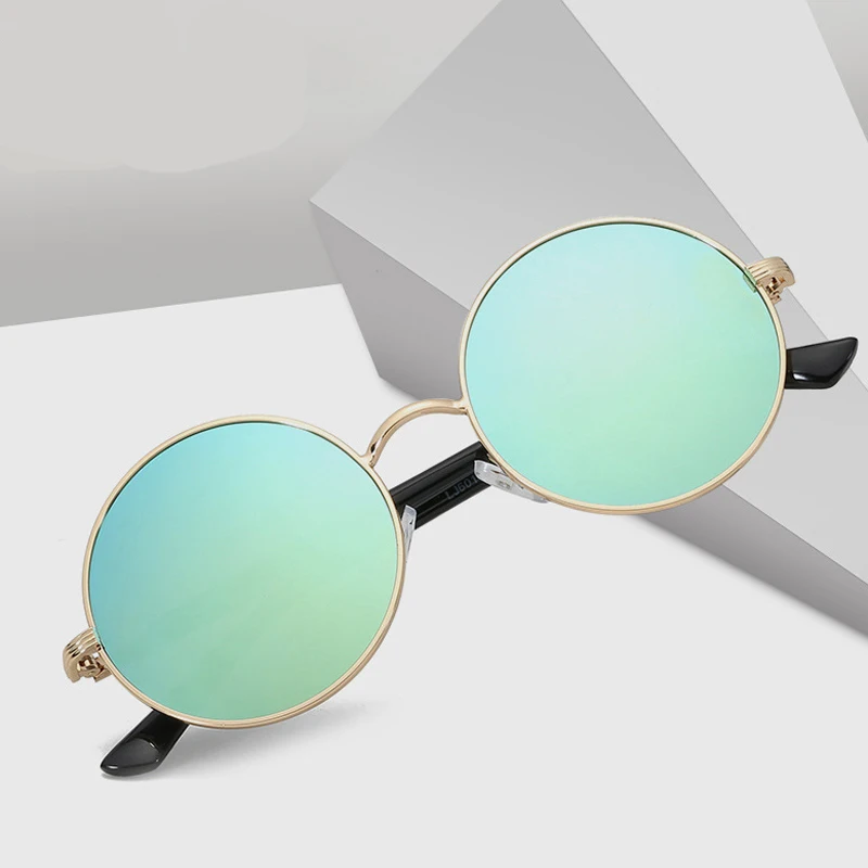 

Vintage Circle Round Sunglasses Women Reflective Mirror Sun Glasses Metal Frame Female Shades Brand Designer lunette de soleil