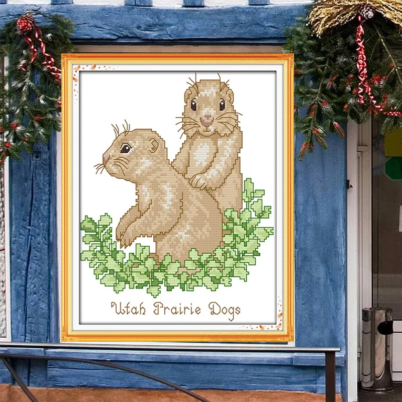 Marmots Cross Stitch Kits Animal patterns Printed canvas 14CT Fabric Embroidery Needlework set Easy Cross-stitch dmc Handmade | Дом и сад